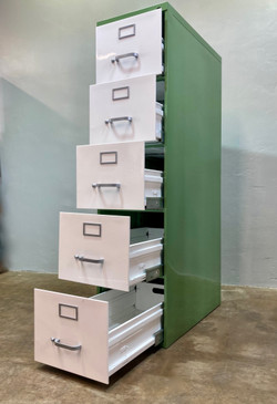 1970's SteelCase 5-Drawer Vertical File Cabinet - Refinished in Sage Green and Cream