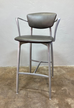 Cast Aluminum Stool with Arms and Fresh Leather Upholstery