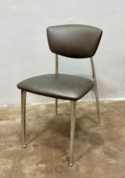 Cast Aluminum Side Chair with New Leather Seat and Back