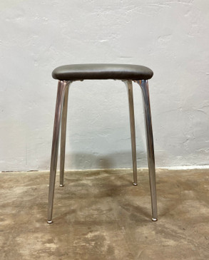 Cast Aluminum Backless Stool with New Leather Seat
