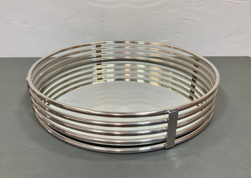 Art Deco Style Round Chrome Tube Mirrored Tray