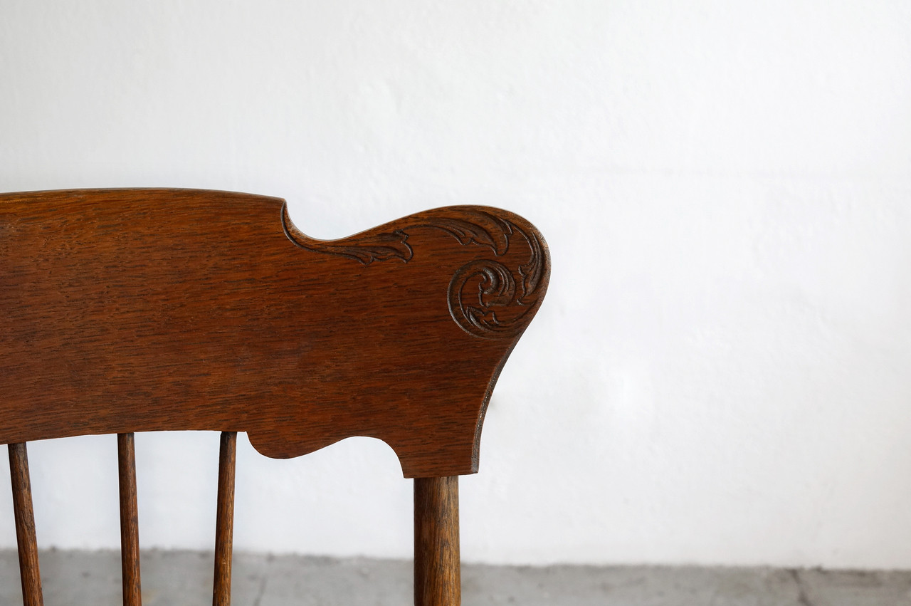 SOLD - Antique Oak Rocking Chair, Hand-Carved, Tufted Leather