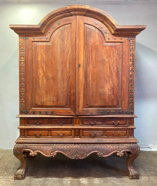 1800s Antique Dutch Colonial Style Teak Wood Armoire