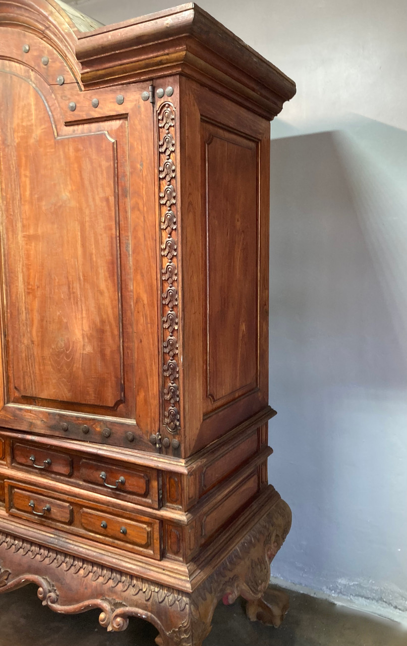 1800s Antique Dutch Colonial Style Teak Wood Armoire