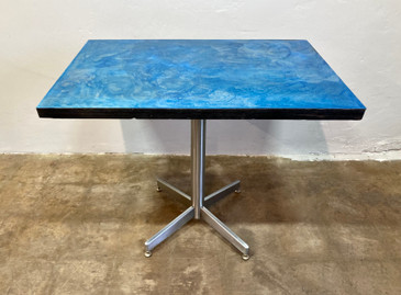 SOLD - Custom Refurbished Bistro Table with Blue Patina Steel Top