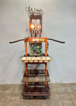 Yellow Jack Robot - Reclaimed Vintage Industrial Sculpture and Display Unit