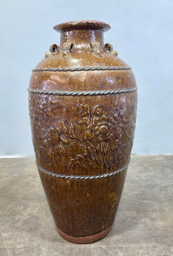 Antique Medium-Tall Martaban Earthenware Urn