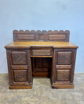 Rustic Neo-Victorian Carved Wood Desk
