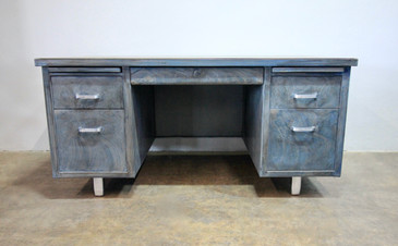 Upcycled Mid-Century Blue Steel Desk