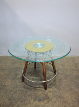 Custom Refurbished Lazy Susan Side Table with Modernica Base