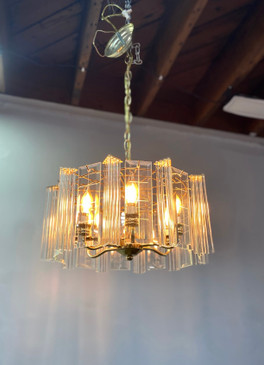Mid-Century Brass and Glass Sciolari Style Chandelier