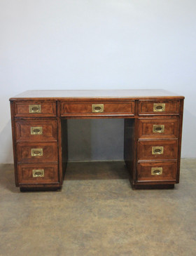 Mid-Century Burlwood and Magogany Campaign Desk with Brass Hardware