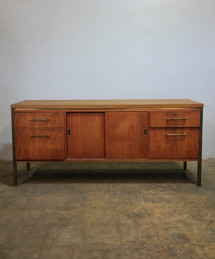 MCM Brass and Walnut Credenza by Alma Desk Co. with Laminate Top