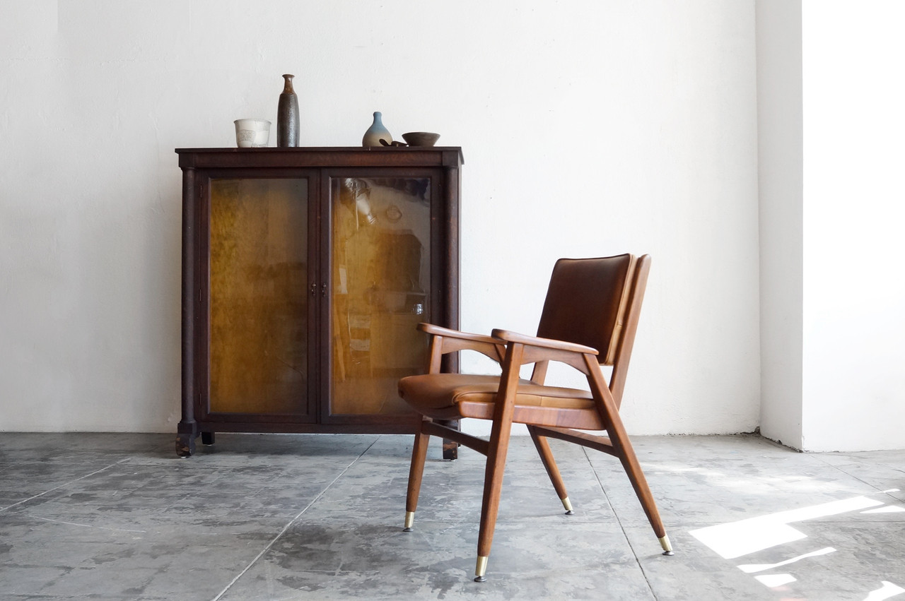 Sold Mid Century Modern Wood Armchair With Leather Seat Rehab Vintage Interiors