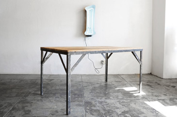 SOLD - Reclaimed Wood and Steel Table, c. 1940s