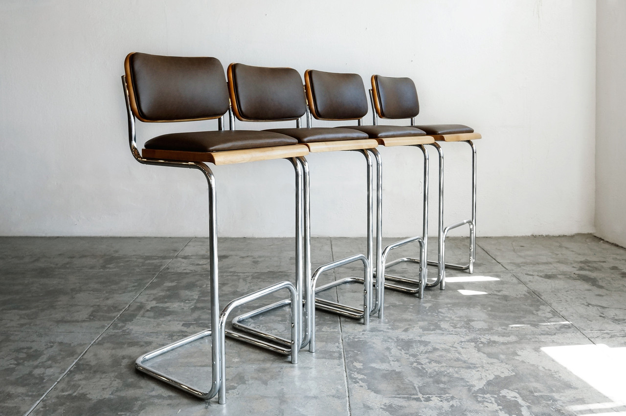 SOLD - Vintage Tubular Chrome Bar Stools, Set of Four, Refinished
