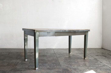 SOLD - 1940s Steel Tanker Table with Reclaimed Wood Top