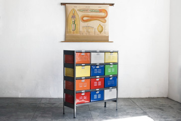 3 x 4 Vintage Locker Basket Unit, Refinished in Multicolors