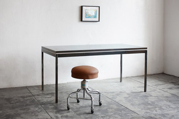 SOLD - 1970s Steel Tanker Table with Single Drawer, Refinished