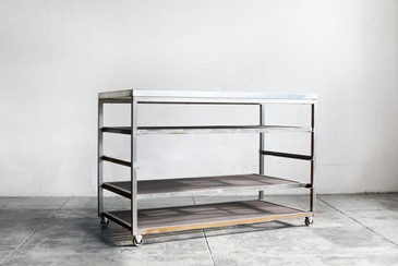 Custom Steel Rolling Rack with Expanded Metal Shelves