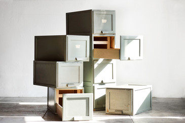 SOLD - Vintage Wood Filing Cabinet Boxes, Stackable