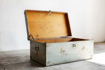 SOLD - 1950s Vintage American Wood Trunk with Cowboy Motif