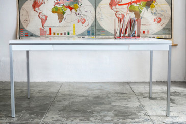 1970s Steel Tanker Table with Drawer, Refinished