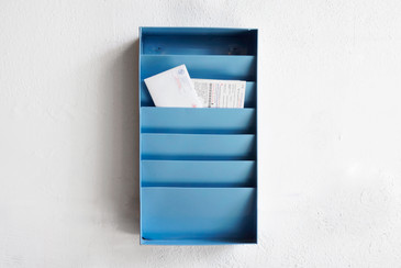 SOLD - Retro Office File Holder/ Magazine Rack, Refinished in Sky Blue