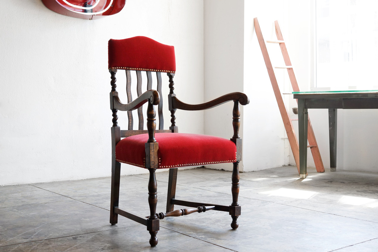 Sold Antique Wooden Armchair With Red Mohair Circa 19th Century Rehab Vintage Interiors