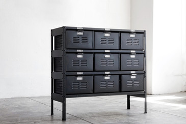 3 x 3 Vintage Locker Basket Unit, Refinished in Matte Black