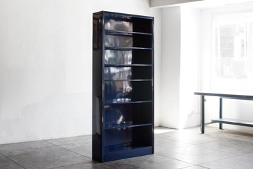 Tall Steel Tanker Bookcase  in Midnight Blue, Custom Refinished to Order