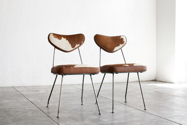 SOLD - Pair of 1950s Hairpin Side Chairs in Cowhide