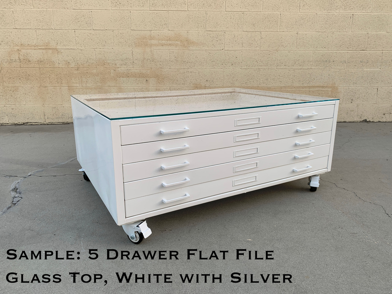 Flat File Coffee Table Custom Refinished in Gloss White and Glass