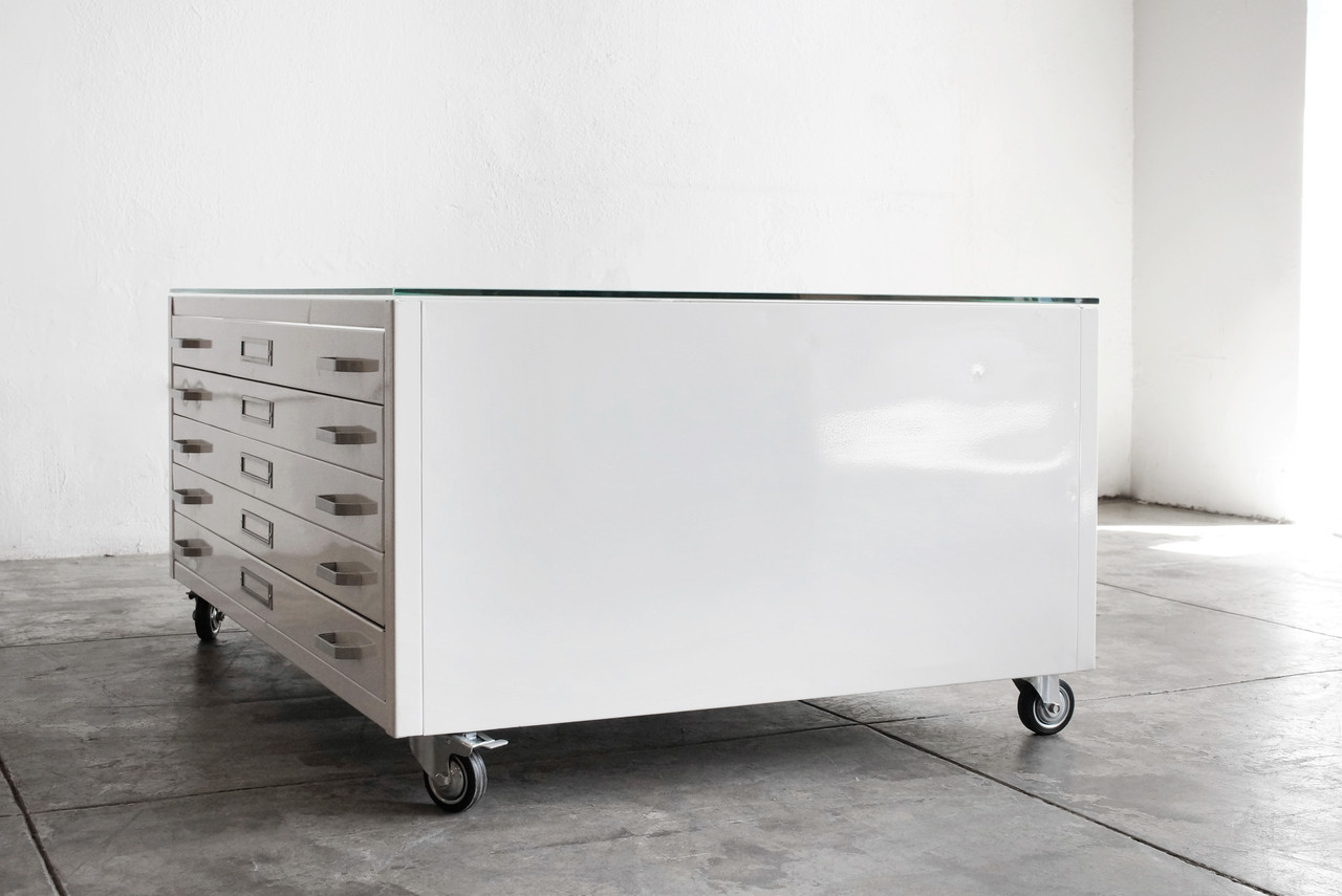 Vintage Flat File Double Stack Cabinet Table, Refinished to Order with  Glass