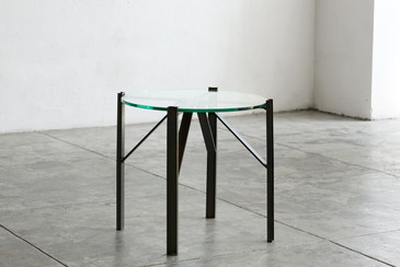 SOLD Custom Made Industrial Side Table, Oxidized Steel and Glass - CUSTOM ORDER