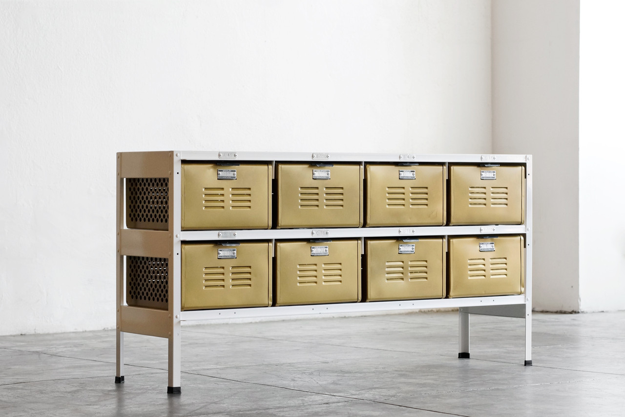 4 x 2 Vintage Locker Basket Unit in Sun Gold and White - Rehab