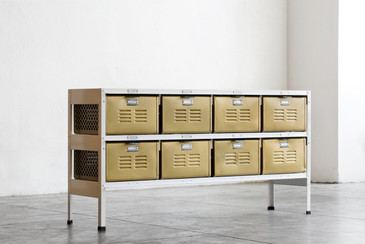 4 x 2 Vintage Locker Basket Unit in Sun Gold and White