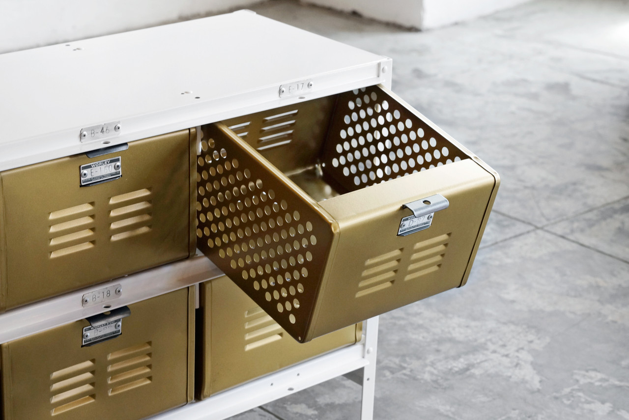4 x 2 Vintage Locker Basket Unit in Sun Gold and White - Rehab
