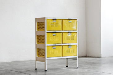 2 x 3 Vintage Locker Basket Unit in Mellow Yellow and White