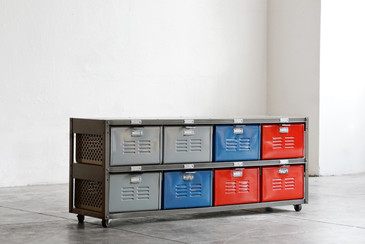 4 x 2 Vintage Locker Basket Unit on Casters in Multicolors