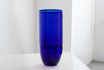 SOLD - Large Art Glass Vase with Etched Snakeskin, Vintage