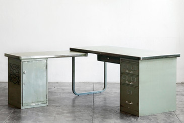 SOLD - Rare 1950s Modular Tanker Desk with Return by Cole Steel