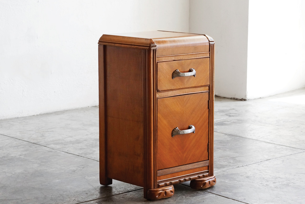 SOLD Vintage Art Deco Nightstand, Wood and Brass, c. 1930s Rehab