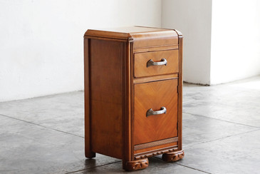 SOLD - Vintage Art Deco Nightstand, Wood and Brass, c. 1930s