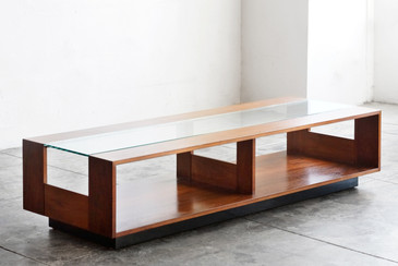 SOLD - Large Brown Saltman Display/ Coffee Table