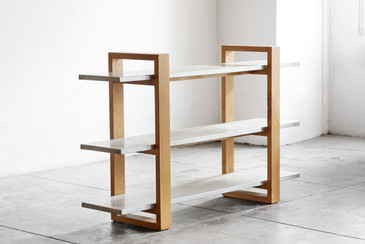 Custom Modernist Steel and Alder Three-Tier Bookshelf