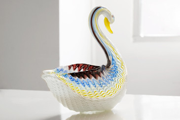 SOLD - Large Mid Century Murano Art Glass Swan Bowl, Seguso Style