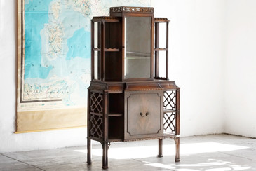 SOLD - Antique Chippendale China Cabinet, Wood, Mirror, Glass