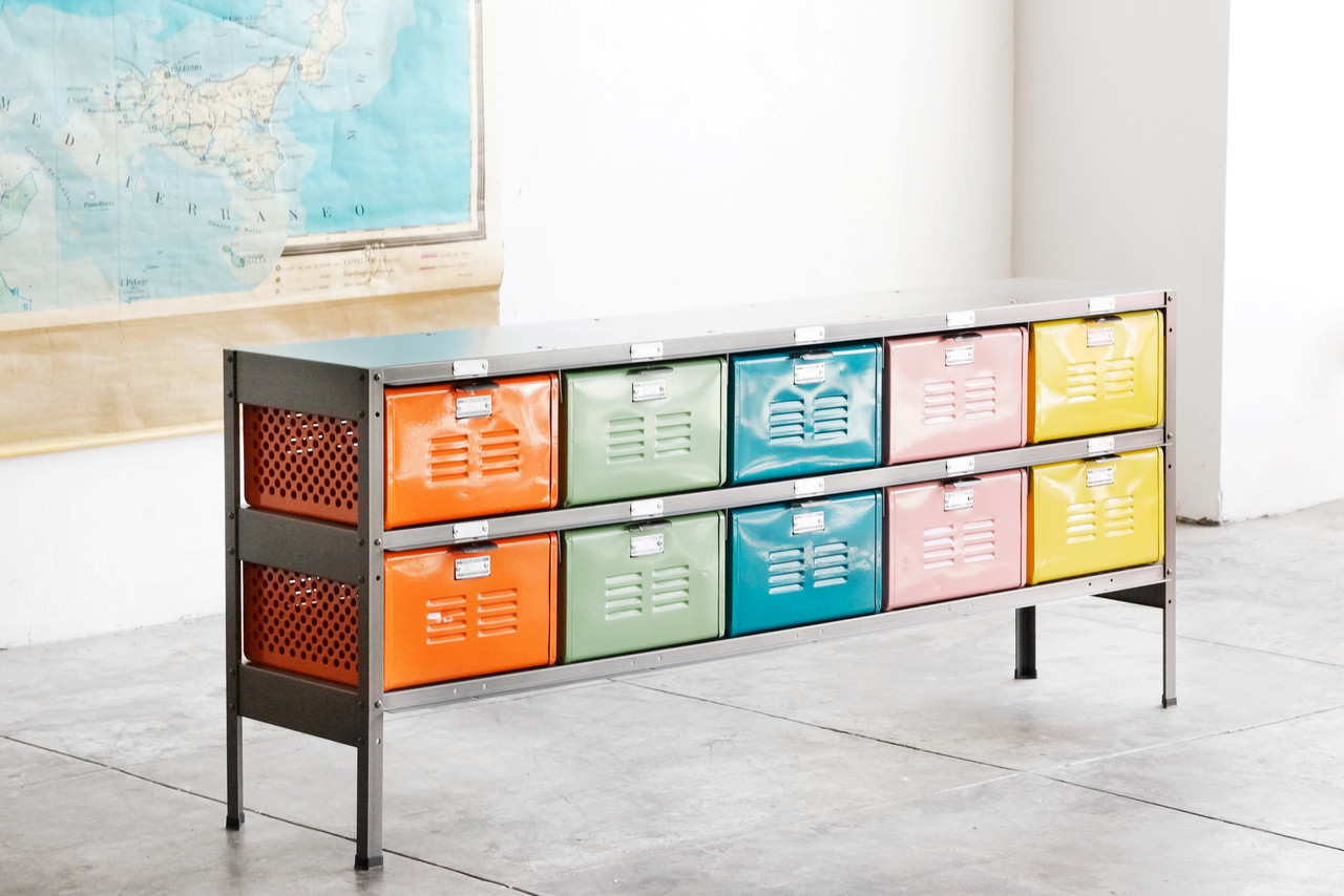 5 X 2 Vintage Locker Basket Unit Multi Colored Drawers Rehab