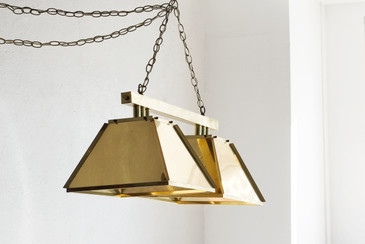 SOLD  - '70s Modern Brass Billiards Light, Double Pendant